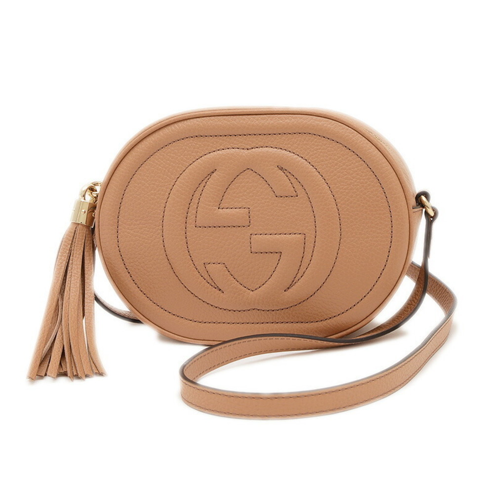 Gucci Shoulder Soho GG Interlocking Beige Bag Leather - Picture 2 of 7